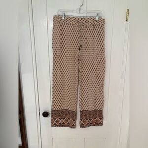 Lucy & Laurel Geometric Wide Leg Pants - Cream and Orange